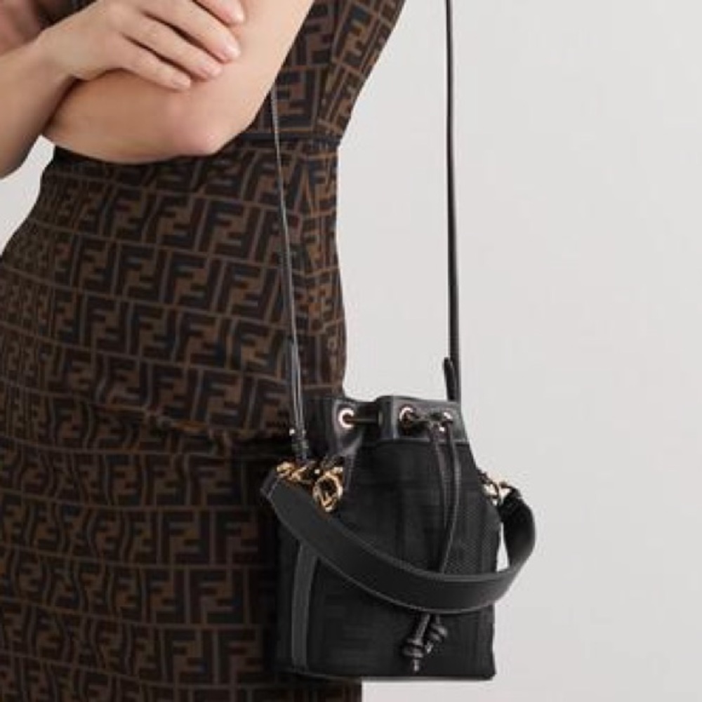 Fendi Black Mon Trésor Mini Leather-trimmed Canvas Bucket Bag